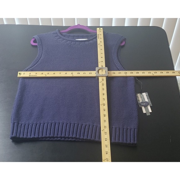 Michael Stars Estelle Shell Vest Nocturnal Navy Blue Tape Yarn Sweater L Casual - Picture 9 of 9